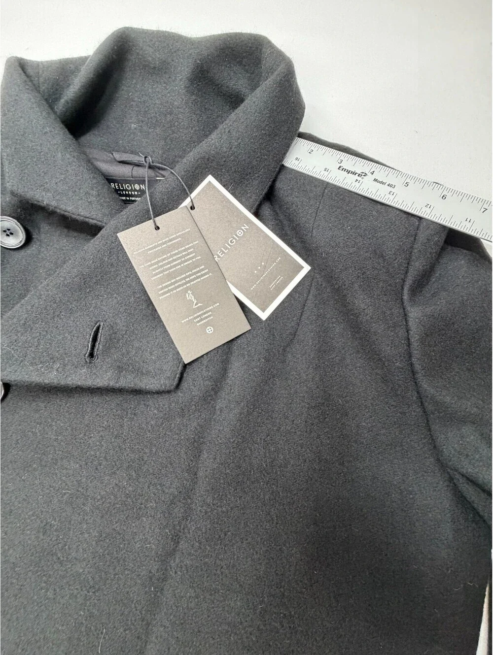 Religion Men's Pea Coat Single Breasted Solid Pocket Lined Long Size M Black NWT